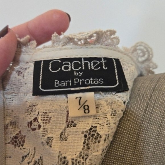 Vintage Silver White Cachet By Bari Protas Lace Wedding Peplum Dress, SIZE 7/8 - Picture 4 of 16